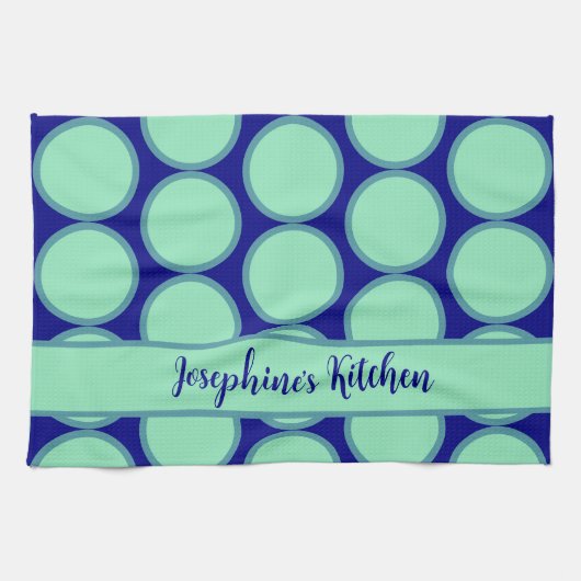 Personalisiertes Navy-Mint-Polka-Punkt-Muster Mode Geschirrtuch (Horizontal)