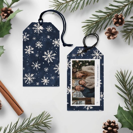 Personalisiertes Navy Snowflake Weihnachtsfest Fot Geschenkanhänger