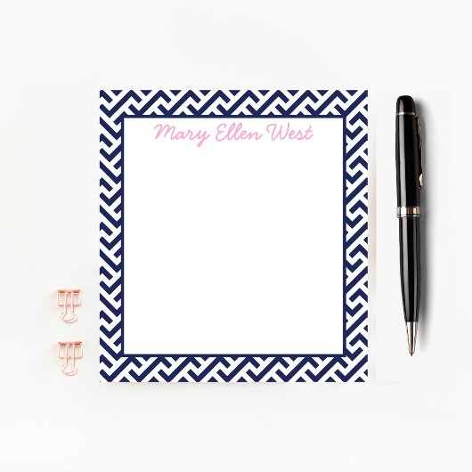 Personalisiertes Navy & White Preppy Muster Notizblock