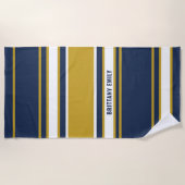 Personalisiertes Navy White Stripes Muster Strandtuch (Vorderseite)