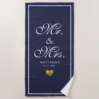 Personalisiertes navyblau goldenes Herz Liebe Herr Strandtuch
