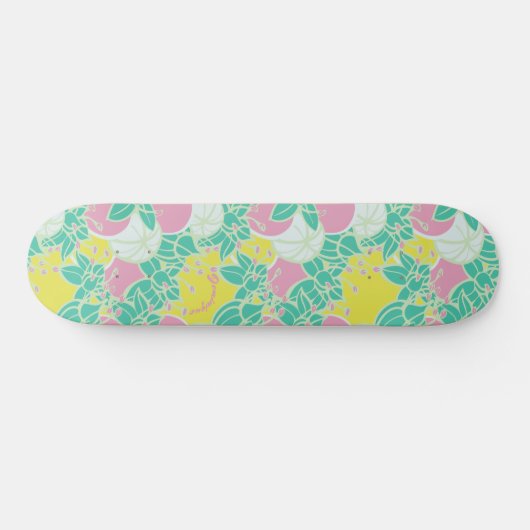 Personalisiertes Neon Modern Bud & Blume Muster Skateboard (Horizontal)