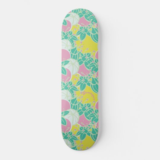 Personalisiertes Neon Modern Bud & Blume Muster Skateboard (Vorderseite)
