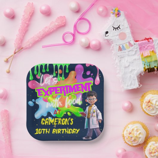 Personalisiertes Neon Science STEM Experiment Squa Pappteller (Party)