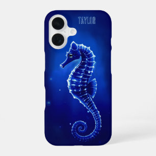 Personalisiertes neonblaues Seepferdchen iPhone 16 Hülle