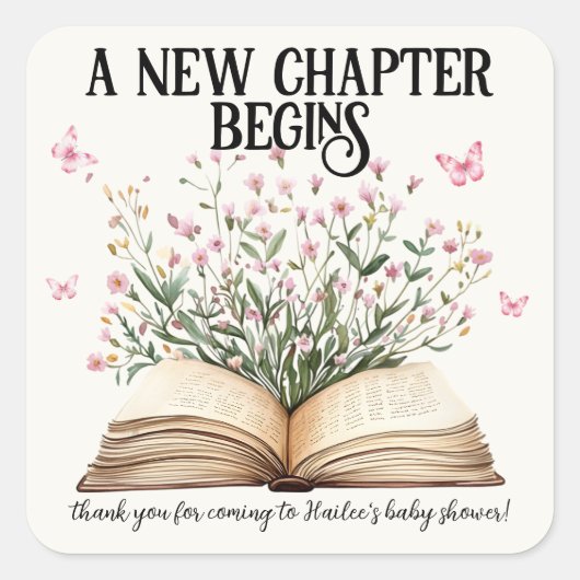 Personalisiertes neues Kapitel beginnt Buch Kinder Quadratischer Aufkleber (Vorderseite)