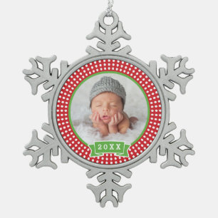 Personalisiertes Neugeborenes Foto Keepake Ornamen Schneeflocken Zinn-Ornament