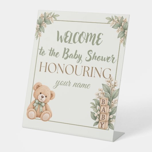 Personalisiertes neutrales Babyshower-Schild Sockelschild (Vorderseite)