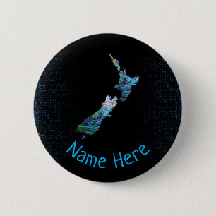 PERSONALISIERTES NEUZEALAND MAP PAUA BUTTON