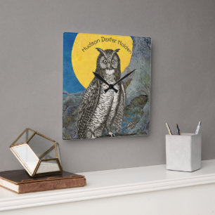 Personalisiertes New Baby Boy's Room Yellow Grey O Quadratische Wanduhr