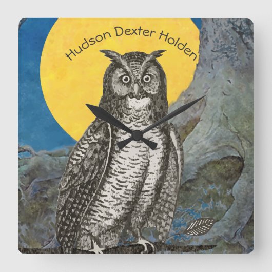 Personalisiertes New Baby Boy's Room Yellow Grey O Quadratische Wanduhr (Vorderseite)