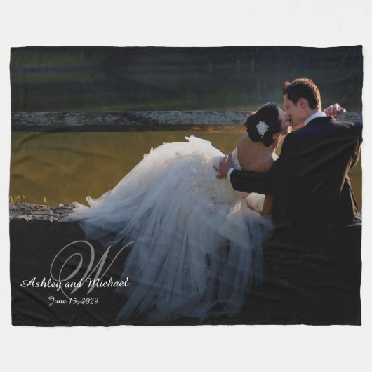 PERSONALISIERTES NEWLYWES KEEPSAKE Monogramm Foto Fleecedecke (Vorderseite (Horizontal))