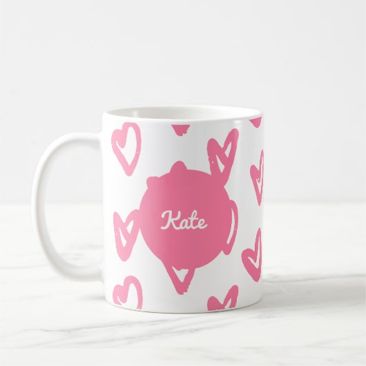 Personalisiertes niedlich rotes Herzmuster Kaffeetasse (Links)