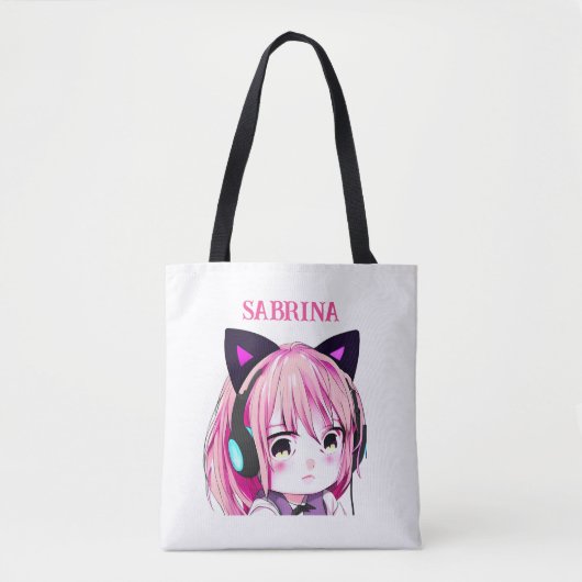 Personalisiertes Niedliches Anime Girl mit Katzeno Tasche (Vorderseite)