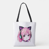 Personalisiertes Niedliches Anime Girl mit Katzeno Tasche (Rückseite)