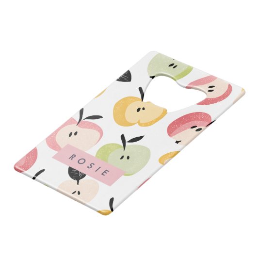 Personalisiertes, Niedliches Apfelmuster Geldbeutel Flaschenöffner (Vorderseite Schrägansicht)