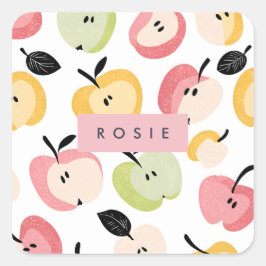 Personalisiertes, Niedliches Apfelmuster Quadratischer Aufkleber