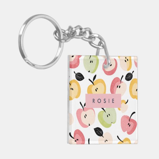 Personalisiertes, Niedliches Apfelmuster Schlüsselanhänger (Vorderseite links)