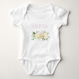 Personalisiertes Niedliches Aquarell Blumenrosa Baby Strampler