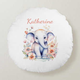 Personalisiertes Niedliches Baby Elephant Kinderzi Rundes Kissen