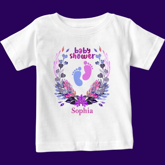 Personalisiertes Niedliches Babydusche Blumenmuste Baby T-shirt