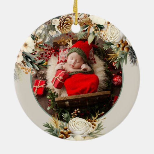 Personalisiertes Niedliches Baby's First Christmas Keramik Ornament (Hinten)