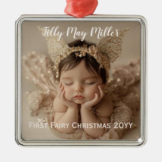 Personalisiertes Niedliches Baby's First Fairy Wei Ornament Aus Metall (Vorne)
