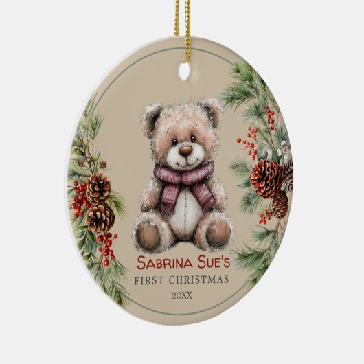 Personalisiertes Niedliches Bärenjunges Keramik Ornament (Rechts)