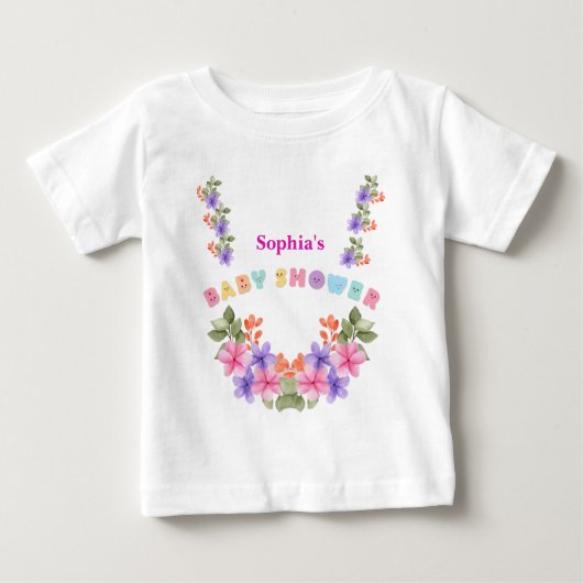 Personalisiertes Niedliches Blumenmuster Baby T-shirt (Vorderseite)