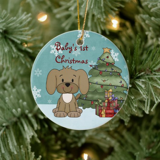 Personalisiertes Niedliches Brown Dog Baby's 1. We Keramikornament (Baum)