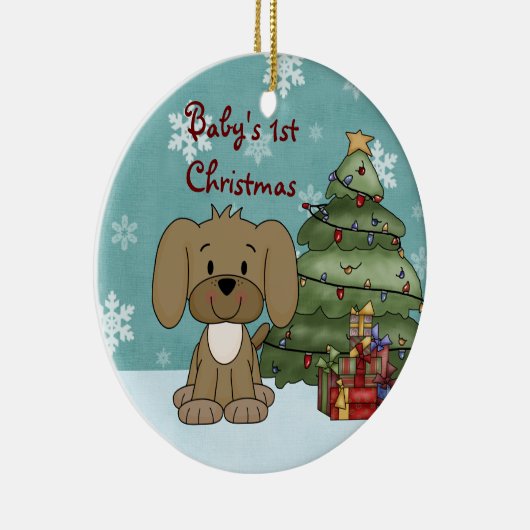 Personalisiertes Niedliches Brown Dog Baby's 1. We Keramikornament (Rechts)