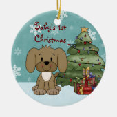 Personalisiertes Niedliches Brown Dog Baby's 1. We Keramikornament (Vorne)