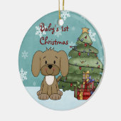 Personalisiertes Niedliches Brown Dog Baby's 1. We Keramikornament (Links)