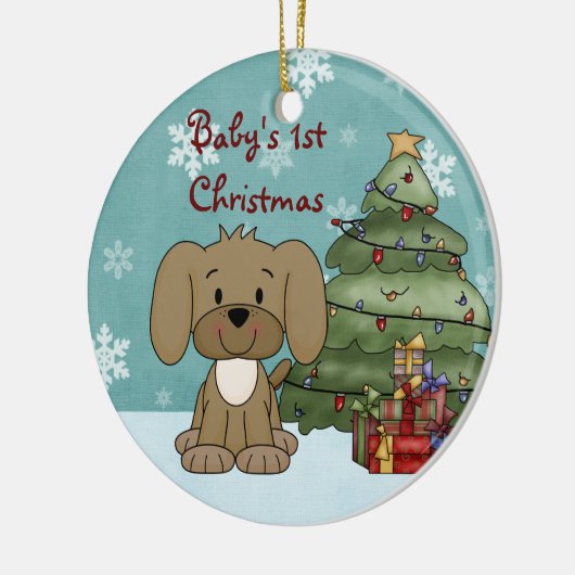 Personalisiertes Niedliches Brown Dog Baby's 1. We Keramikornament (Links)