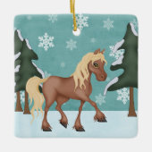 Personalisiertes Niedliches Brown Horse Snowy Keramikornament (Vorderseite)