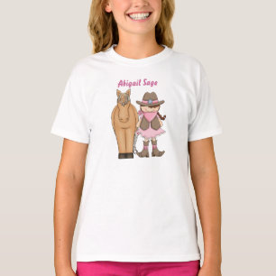 Personalisiertes Niedliches Brünettes Cowgirl und T-Shirt
