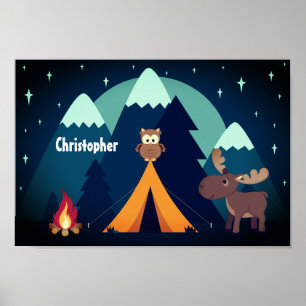 Personalisiertes Niedliches Camping, Tiere und Ber Poster
