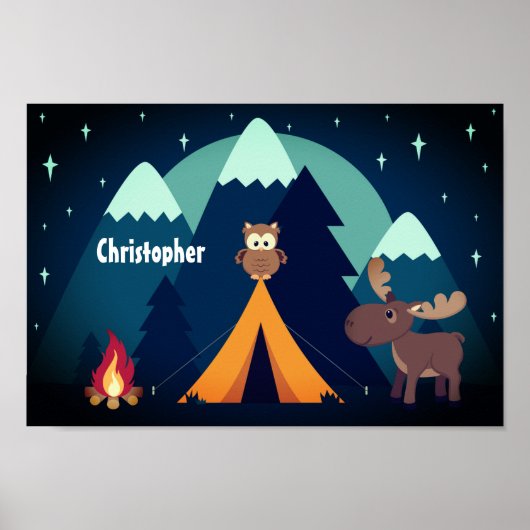 Personalisiertes Niedliches Camping, Tiere und Ber Poster (Vorne)