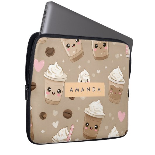 Personalisiertes Niedliches Cappuccino-Muster Laptopschutzhülle (Vorne Rechts)