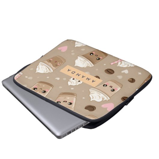 Personalisiertes Niedliches Cappuccino-Muster Laptopschutzhülle (Vorne Knopf)