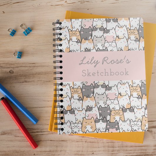 Personalisiertes Niedliches Cat Pattern Sketchbook Notizblock