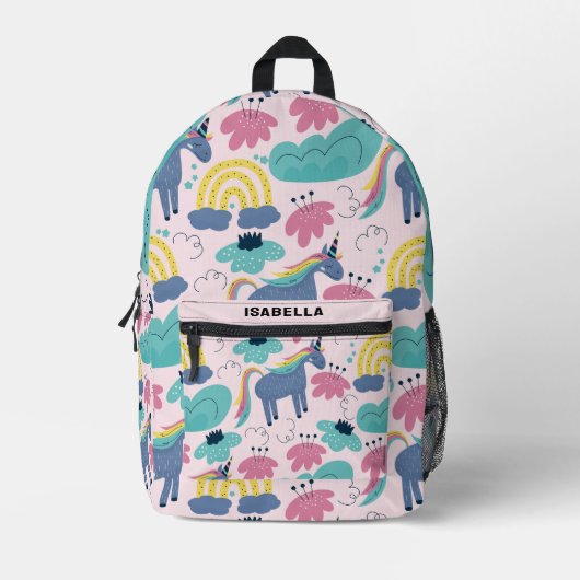 Personalisiertes Niedliches Einhorn-Regenbogenmust Bedruckter Rucksack (Vorderseite)