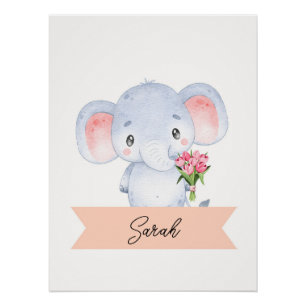 Personalisiertes niedliches ElefantenKinderzimmer Poster