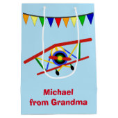 Personalisiertes niedliches Flugzeug Mittlere Geschenktüte (Rückseite)