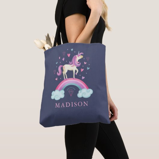 Personalisiertes Niedliches Girl Rainbow Unicorn Tasche (Von Nahem)