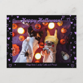 Personalisiertes Niedliches Halloween Lila Hearts  Postkarte