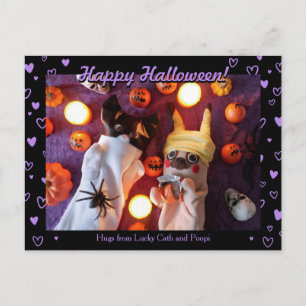 Personalisiertes Niedliches Halloween Lila Hearts  Postkarte