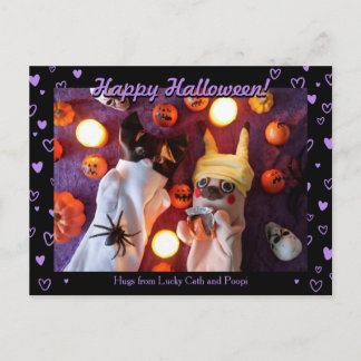 Personalisiertes Niedliches Halloween Lila Hearts Postkarte