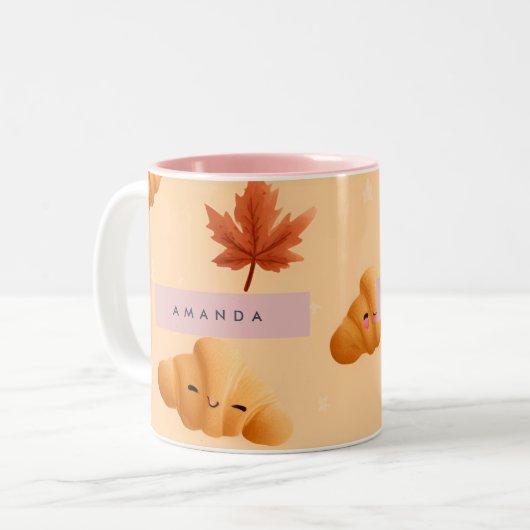 Personalisiertes Niedliches Herbst Croissant Café  Zweifarbige Tasse (Vorderseite Links)