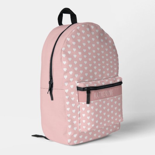 Personalisiertes Niedliches Herzmuster rosa Bedruckter Rucksack (Rückseitige Ecke links)